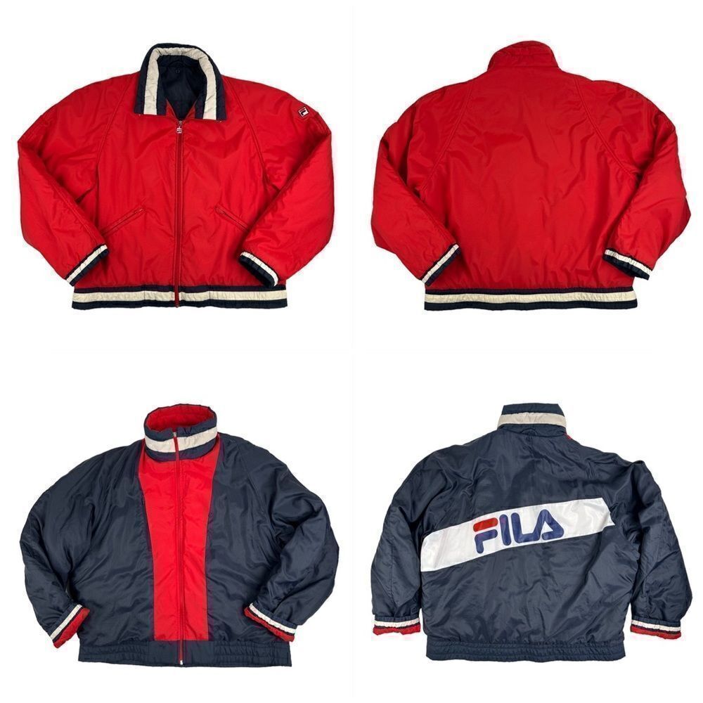 Vintage FILA Full Zip Bomber Jacket L/XL Reversible 90s